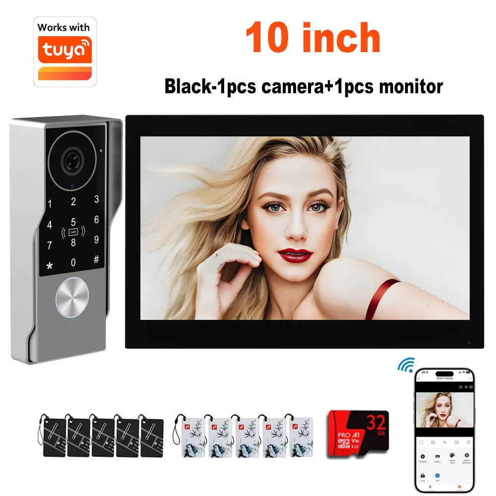 2-Wire Smart Video intercom doorbell 5G WiFi 7/10 inch Touch Screen 1080P Rainproof Camera Password Video Doorphone 5in1 Unlock