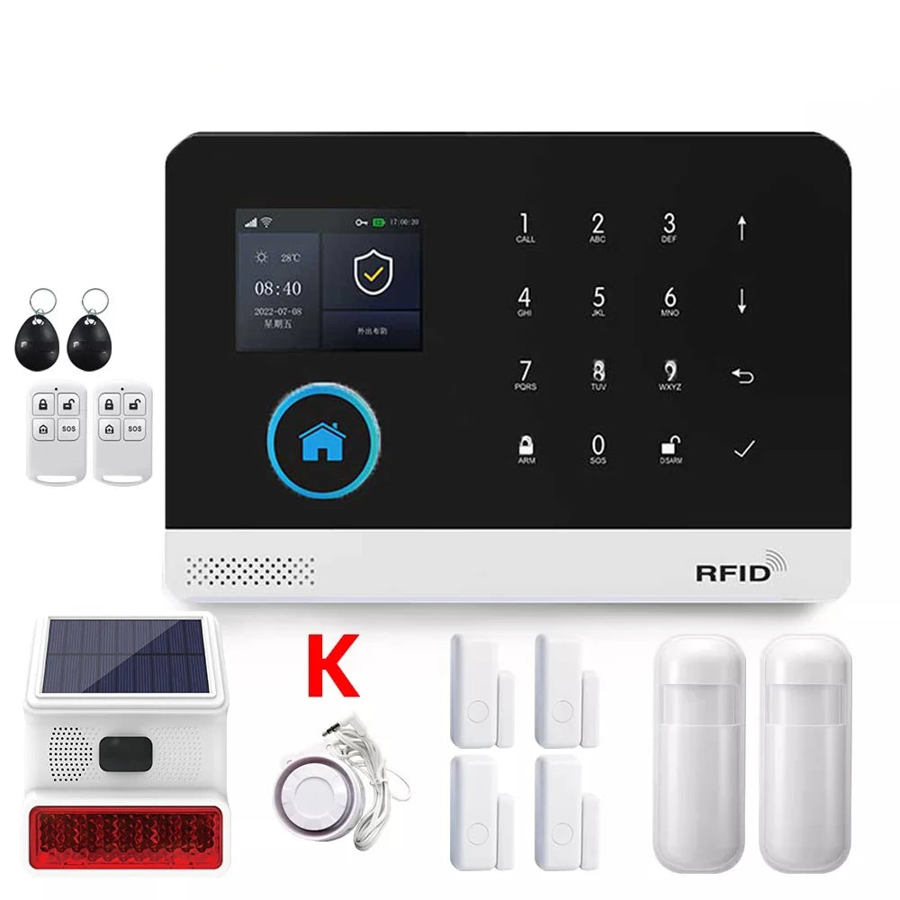 Smart Home WiFi GSM Alarm System for Home with Motion Sensor Wireless Siren Night Vision IP Camera Works with Tuya Support Alexa