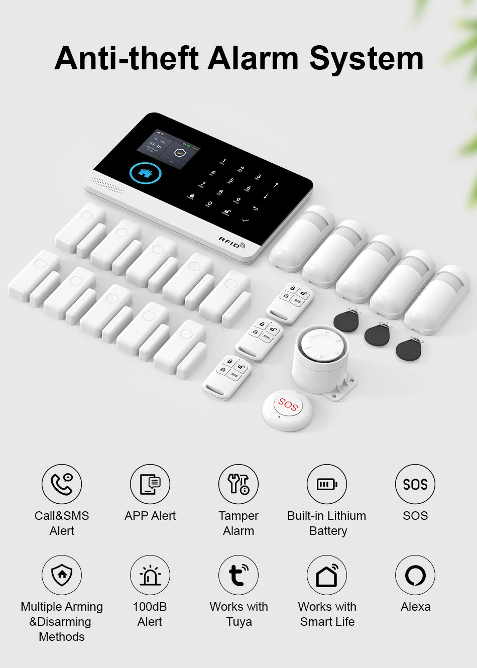 Smart Home WiFi GSM Alarm System for Home with Motion Sensor Wireless Siren Night Vision IP Camera Works with Tuya Support Alexa
