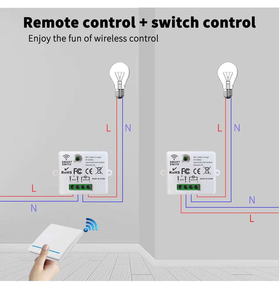 Tuya WiFi Wireless Switch 1/2/3 Gang RF433MHz Voice Control Compatible with Google Home Alexa No Wiring Required Timed Control
