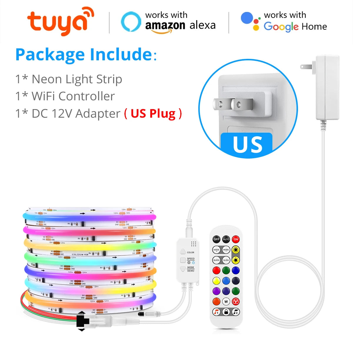 12V Tuya Smart Life App Control RGBIC COB LED Strip Light DIY Addressable WS2811 IC Flexible Tape Ambinet Light for Alexa Google