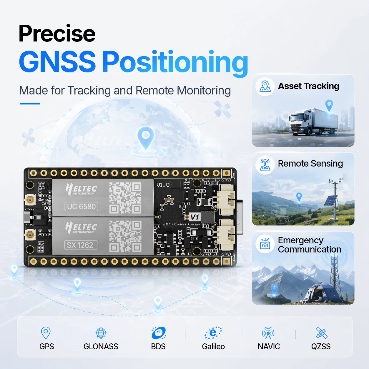 Heltec Mesh Node T096 NRF52840 LoRa Meshtastic Node13uA Ultra-Low Power SX1262 UC6580 Dual-Band GNSS Module Arduino Meshcore