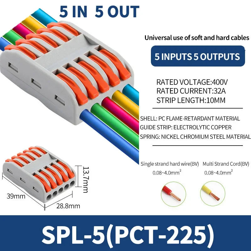 1 In Multiple Out Push-in Electrical Wire Connector Terminal Block Universal Fast Wiring Cable Connectors For Cable Connection