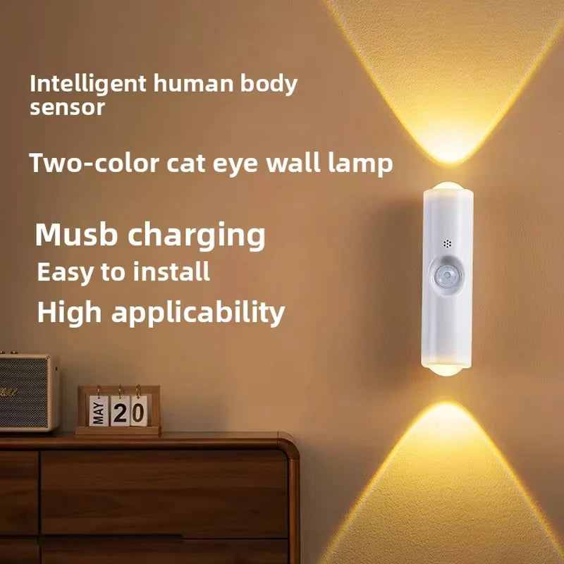 Smart RGB Double-head Wall Light Motion Sensor Magnetic Night Light Rechargeable Spotlight for Bedroom Closet Garden Room Decor