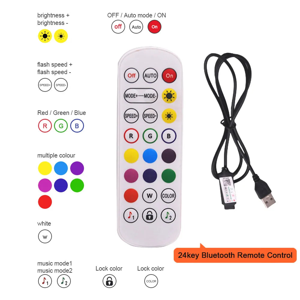 Wifi Bluetooth-compatible RGB COB LED Strip Light 5V 24key 44key Kit Remote Control 576LED High Density Linear Lights Flex Tape