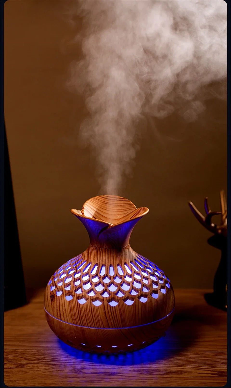 Wood Grain Vase Humidifier Household Electric Ultrasonic Air Humidifier Desktop Essential Oil Diffuser Air Purifier Home Room