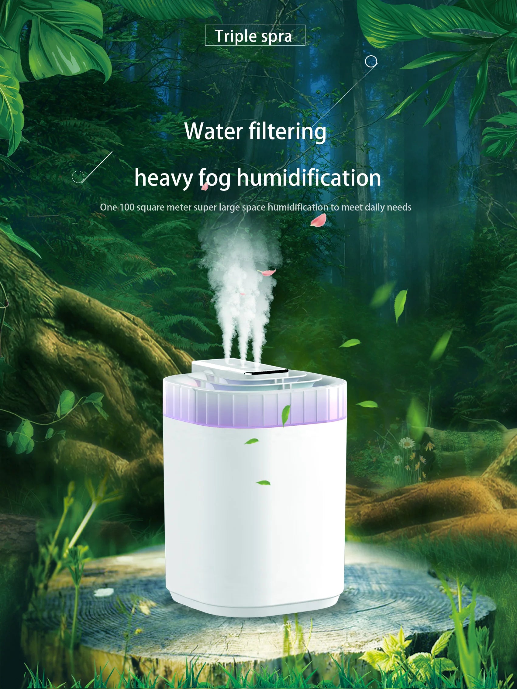 3L Ultrasonic Air Humidifier Cool Mist Humidifier with Night Light and Three Nozzles Quiet USB Aromatic Humidifier for Home