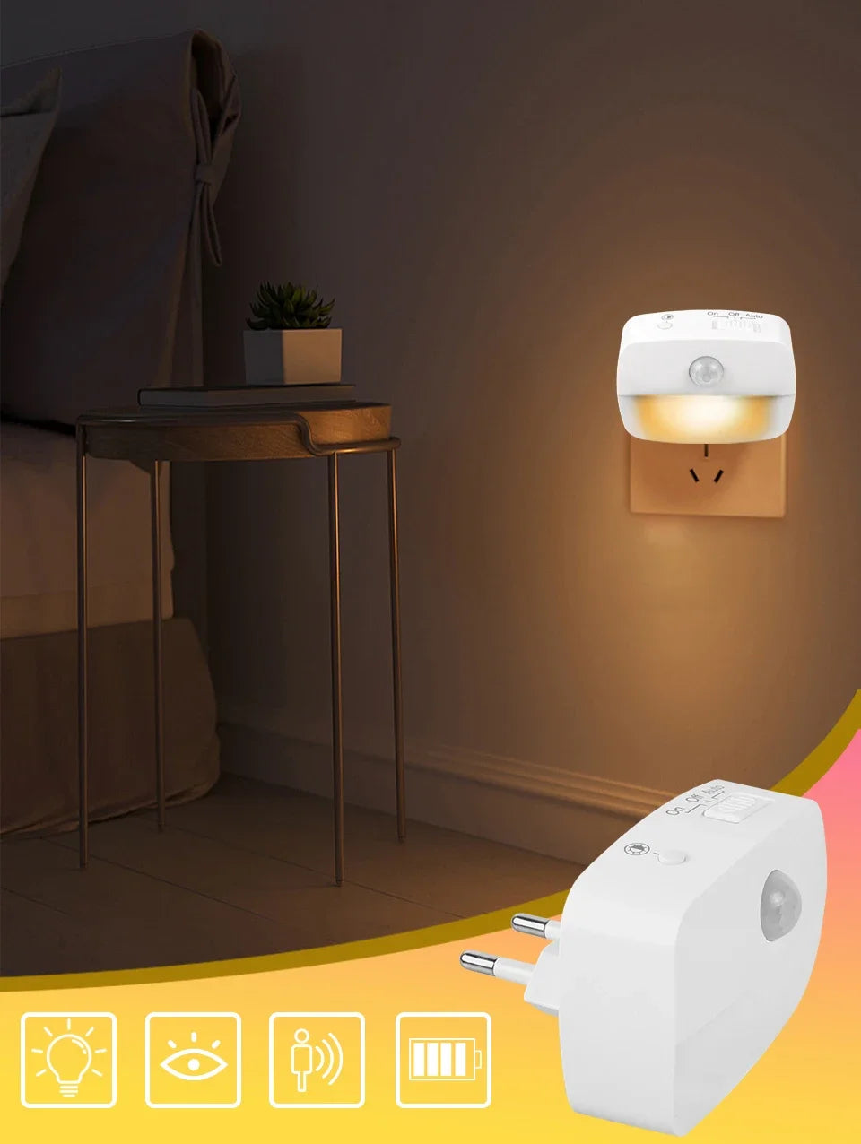 Motion Sensor LED Night Light EU/US Plug in Socket 3 Modes Night Lamp For Room Kitchen Hallway Human Induction Emergency Lightin