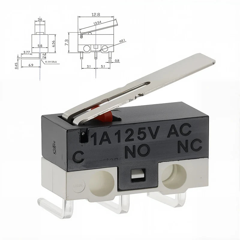20PCS Mini Micro Limit Switch C NO NC 3 Pins PCB Terminals SPDT 1A 125V Roller Arc lever Snap Action Push Micro Mouse switches