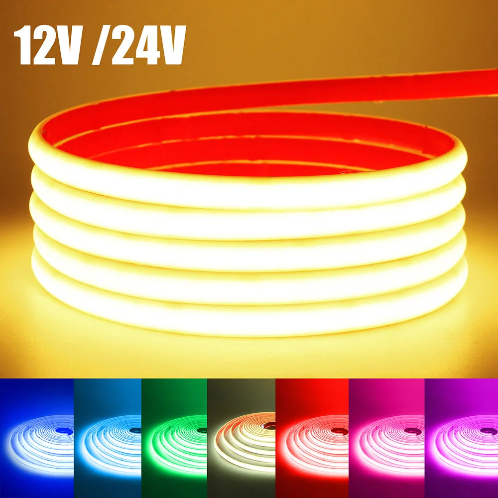 IP68 Waterproof COB LED Neon Strip Light 5m 10m 15m 20m 0.5m 12V 24V 320LED Flexible Tape Silicone Tube Lamp Liner Lighting RA90