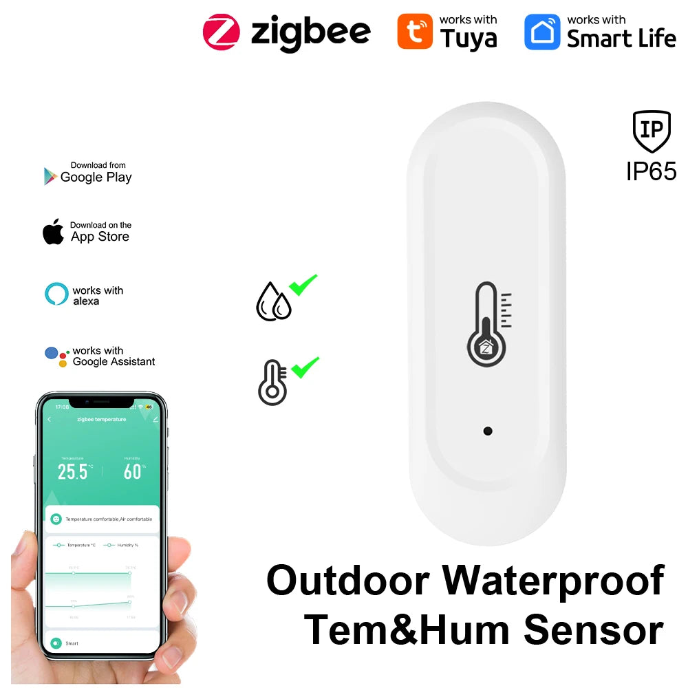 Tuya  Indoor or IP65 Waterproof Outdoor WiFi Temperature Humidity Sensor Home Thermometer Compatible For Alexa Google Home Voice