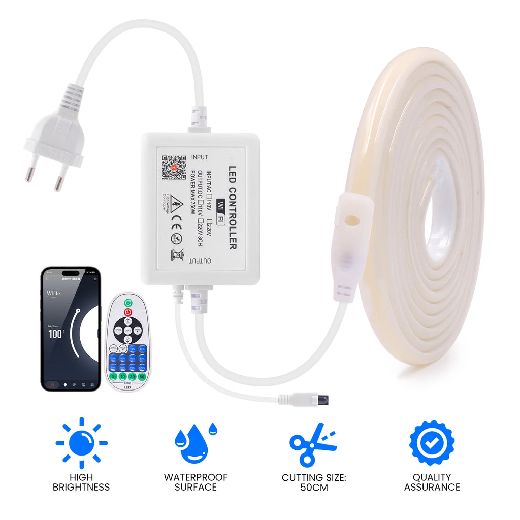 220V Smart COB Strip LED Neon Light 10M 20M 30M 288Leds/m WIFI Bluetooth Dimmable Tape IP67 Waterproof Rope For Room Outdoor