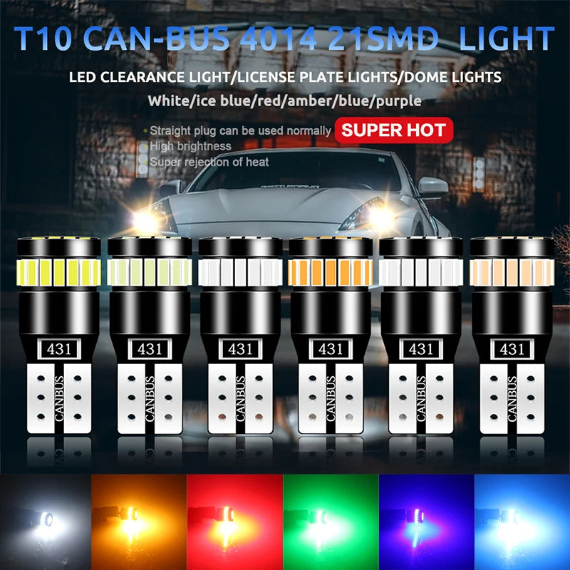 2x W5W T10 21SMD Led Bulbs Canbus Car Interior Light Bulbs Parking Position Lamp Map Dome Reading Lights