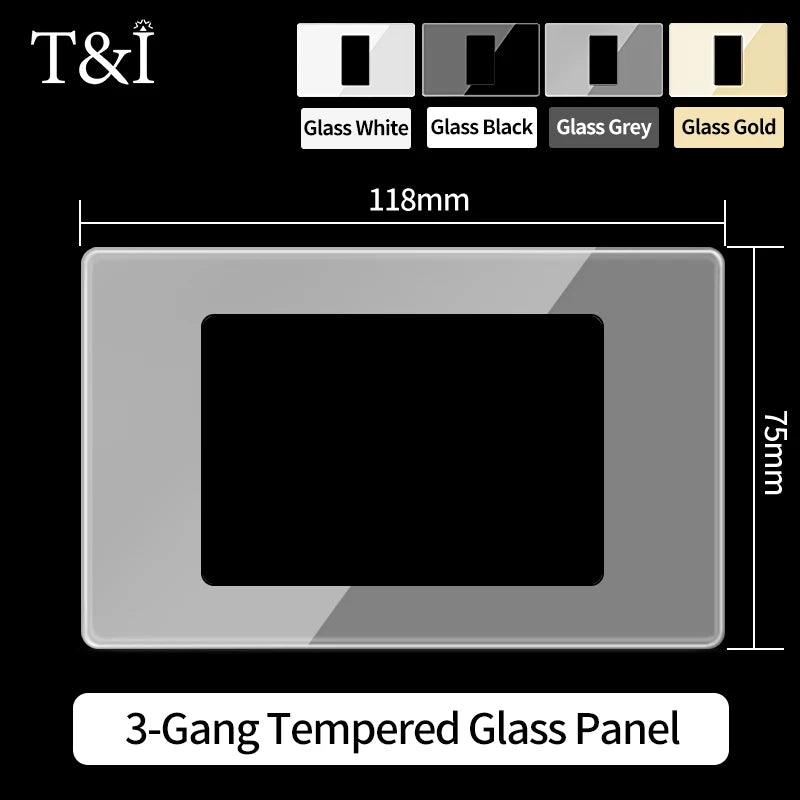DIY Modular Tempered Glass Wall Plate2x4inch NEMA 5-15R Duplex Outlet US EU Italy Chile Interchangeable Electrical Socket Module