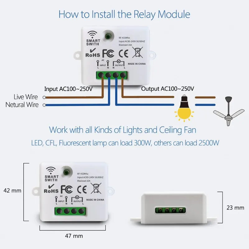 Wireless Smart Switch Light 433MHz 1/2/3Gang 86 Wall Panel Switch with Remote Control Interruptor 10A 110V 220V For LED Lamp