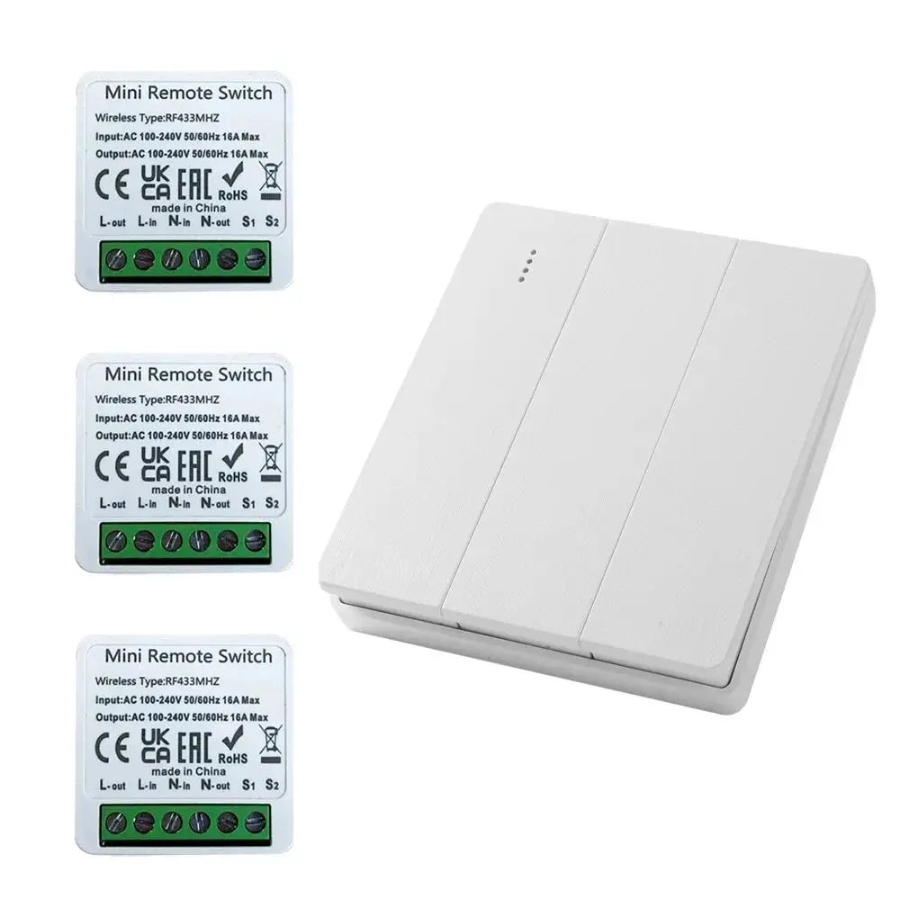 433Mhz RF 86 Wall Panel Switch Wireless Smart Switch Light  with Remote Control Mini Relay Receiver Home Led Light Lamp Fan