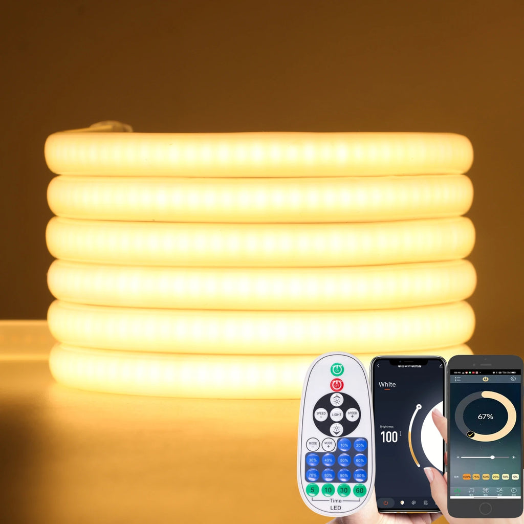 220V Smart COB Strip LED Neon Light 10M 20M 30M 288Leds/m WIFI Bluetooth Dimmable Tape IP67 Waterproof Rope For Room Outdoor