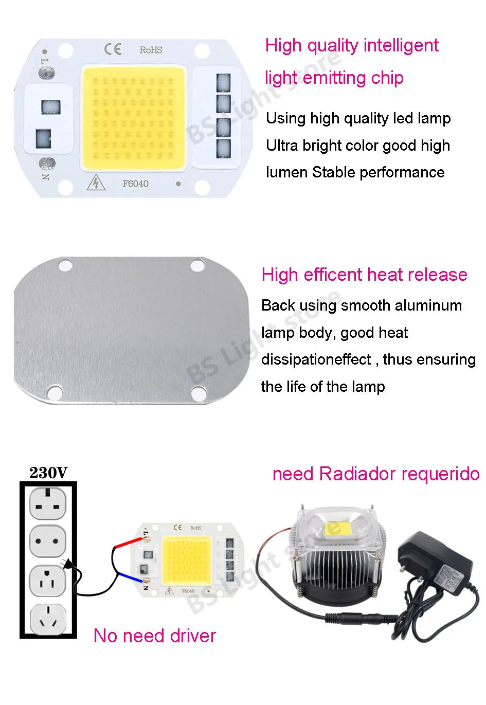 LED Chip COB 50W LED Bulb High Power LED 220V 10W 20W 30W 5W Light Bulbs Lamp 220V LED Matrix for Outdoor Floodlight Spotlight