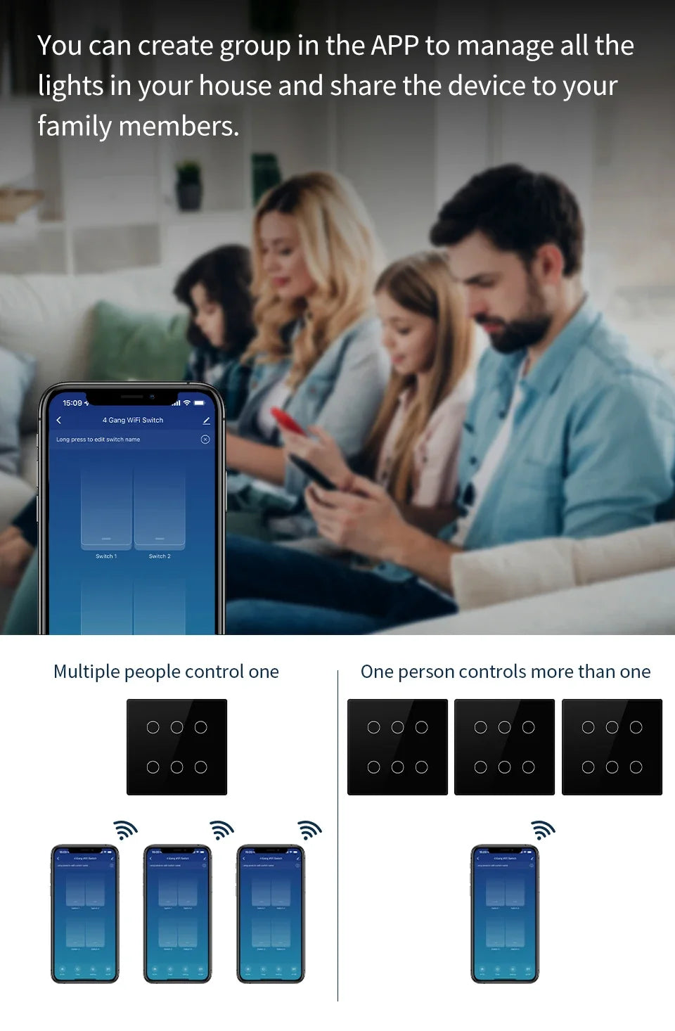WiFi Smart Switch Brazil Standard 4x4 Size Tuya Smart Life Touch Sensor 4/6 Gang Light Switch Voice Control Alexa Google Home