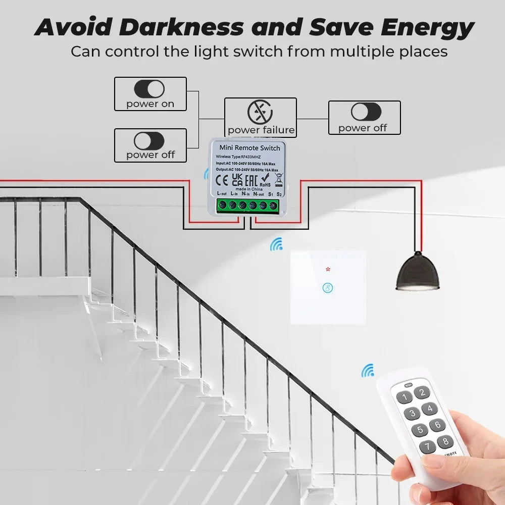 433Mhz RF 86 Wall Panel Switch Wireless Smart Switch Light  with Remote Control Mini Relay Receiver Home Led Light Lamp Fan