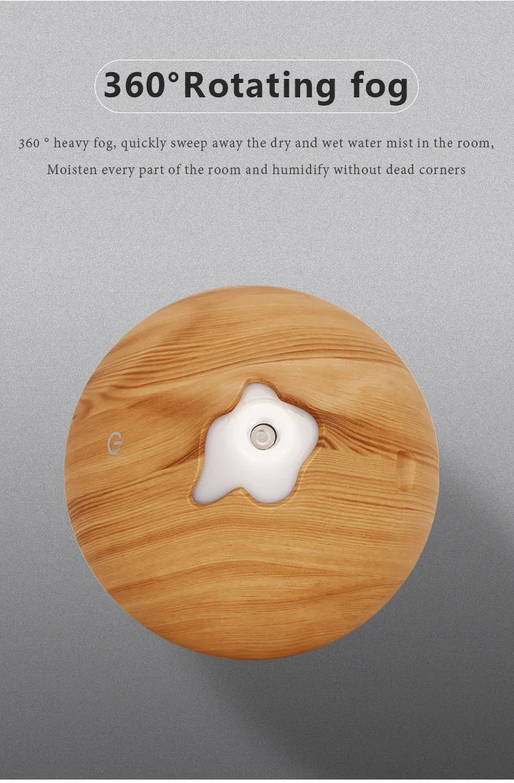 350ML Aromatherapy Essential Oil Diffuser Wood Grain Remote Control Ultrasonic Air Humidifier Cool with 7 Color LED Light