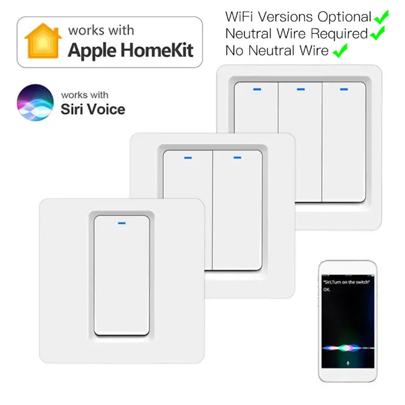 For Apple Homekit Smart Light Switch Panel Switch Remote Control Wall Switches 1/2/3 Gang Smart Home Wifi Switch Works With Siri
