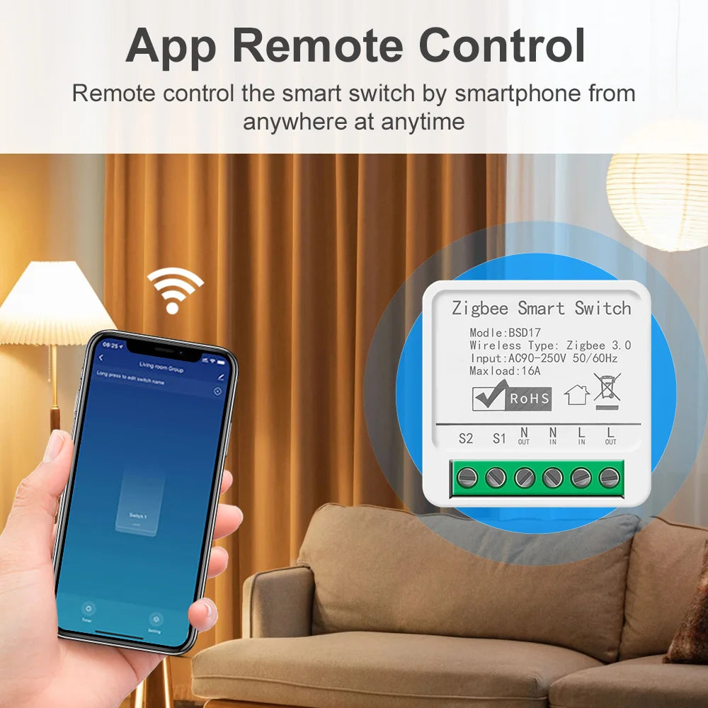 16A ZigBee 3.0 Smart Switch Automation DIY Light Switches Module Supports 2 Way Control Wok Alexa Google Home Zigbee 2Mqtt