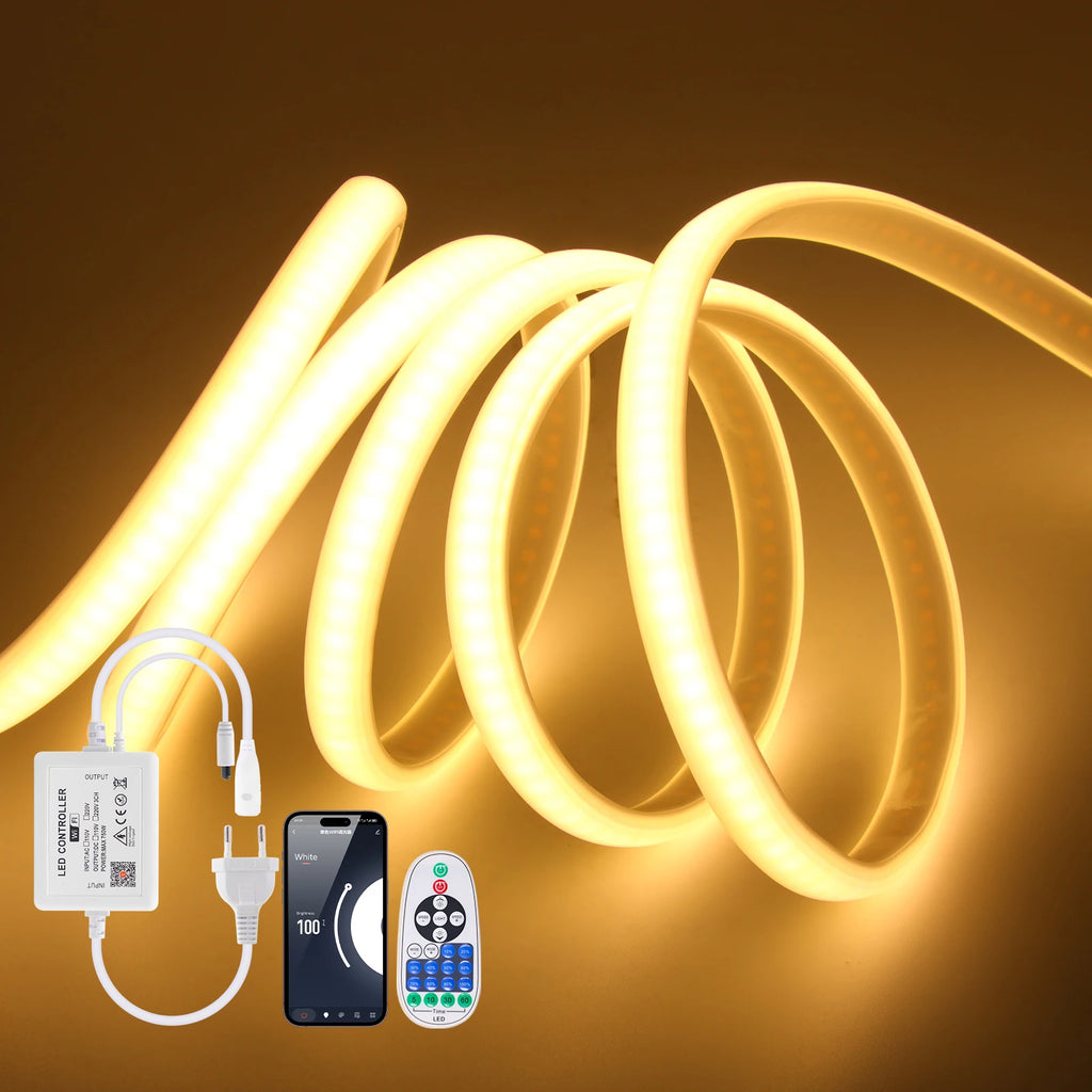 220V Smart COB Strip LED Neon Light 10M 20M 30M 288Leds/m WIFI Bluetooth Dimmable Tape IP67 Waterproof Rope For Room Outdoor