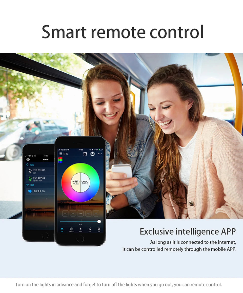 WiFi E27 Smart Dimmable Bulb RGBCW Colorful 220V LED Light App Adjust Bluetooth Support Alexa Google Home Voice Control