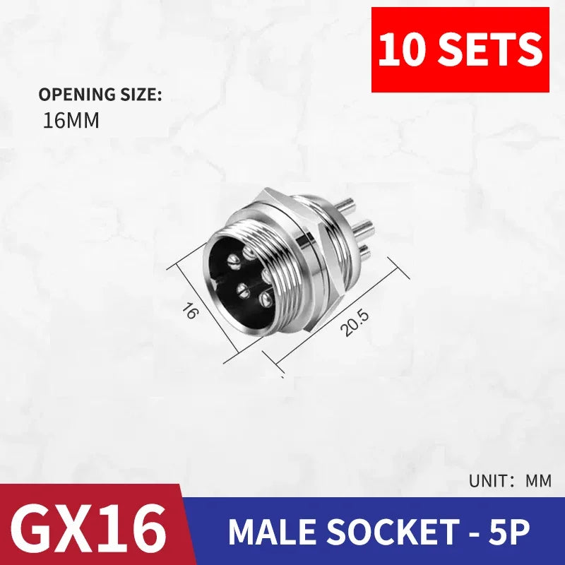 10 sets GX16 metal aviation socket 2/3/4/5/6/7/8/9/10pin electric cable terminal fixed type and butt mobile type Female&male