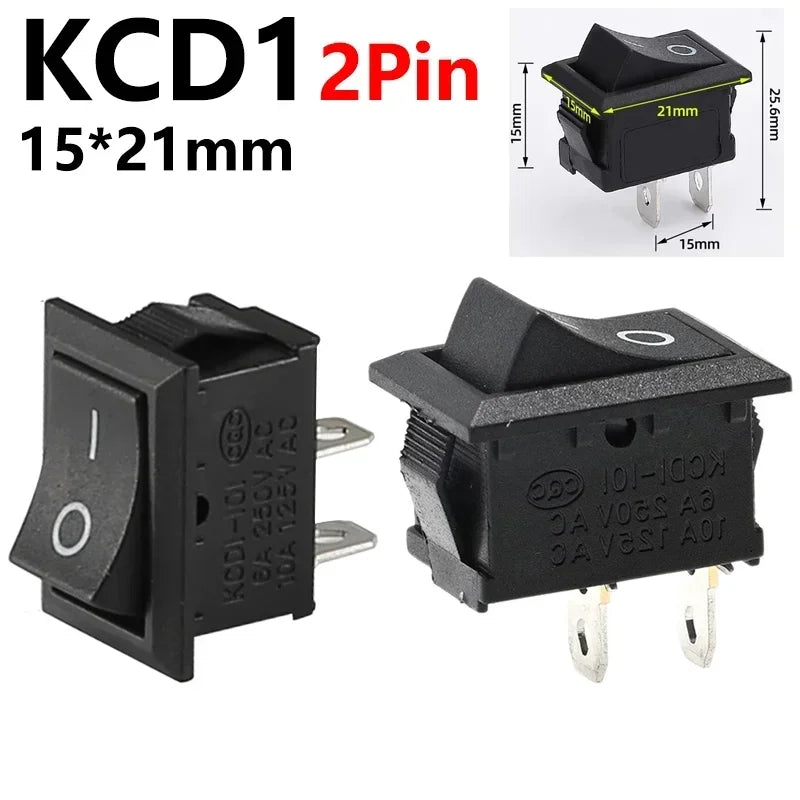5/20/100Pcs KCD1 Boat-shape Switch 2Pin Power Switch ON-OFF Snap-in Rocker Switch KCD Switches kcd1 10*15mm/15*21mm