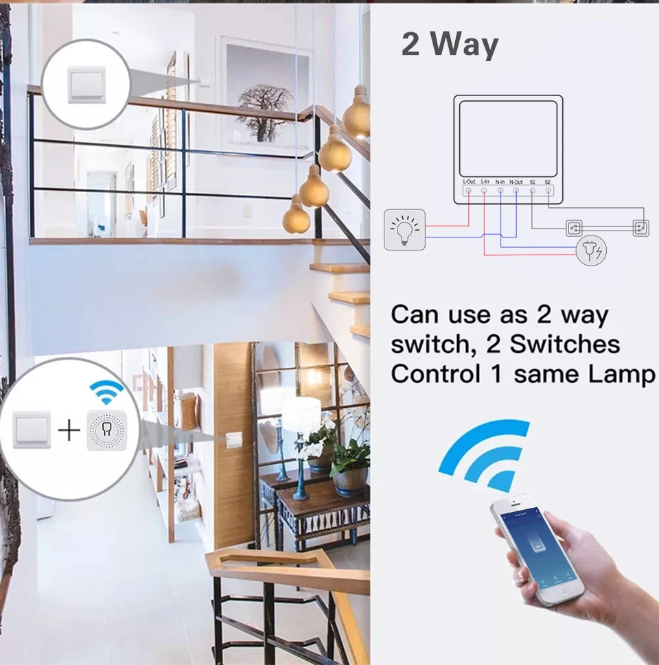 16A 20A Tuya WiFi Smart Switch 2-way Control Mini Smart Breaker Work With Smart Life Alexa Google Home Alice