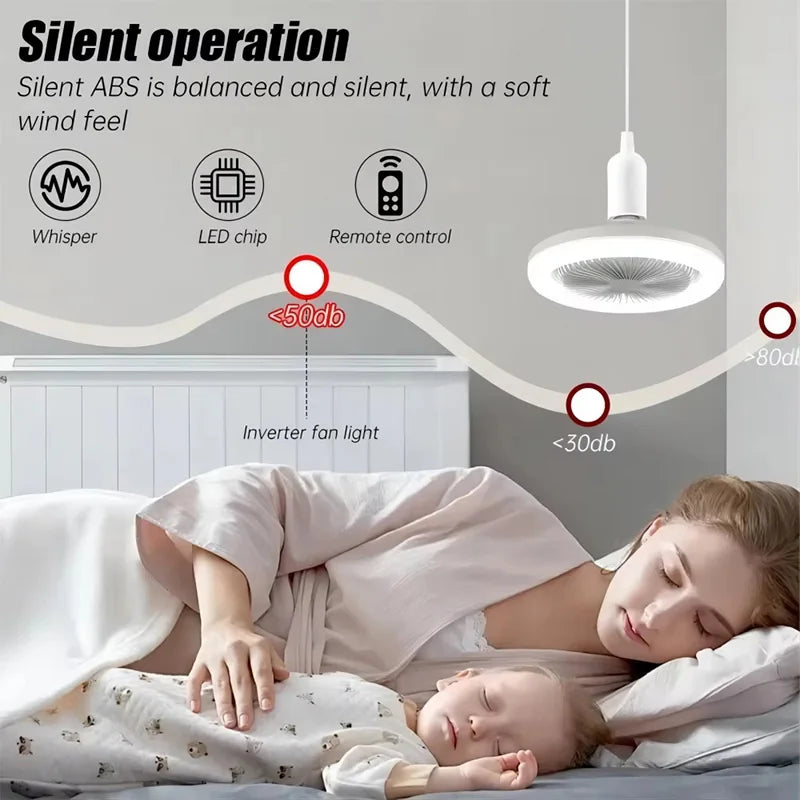 2 In 1 Energy Saving Remote Control Ceiling Fan Lamp Infinitely Dimmable E27 Base Bottom Noise Mute LED Decorative Light 85-265V