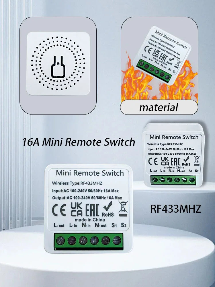 433Mhz RF 86 Wall Panel Switch Wireless Smart Switch Light  with Remote Control Mini Relay Receiver Home Led Light Lamp Fan