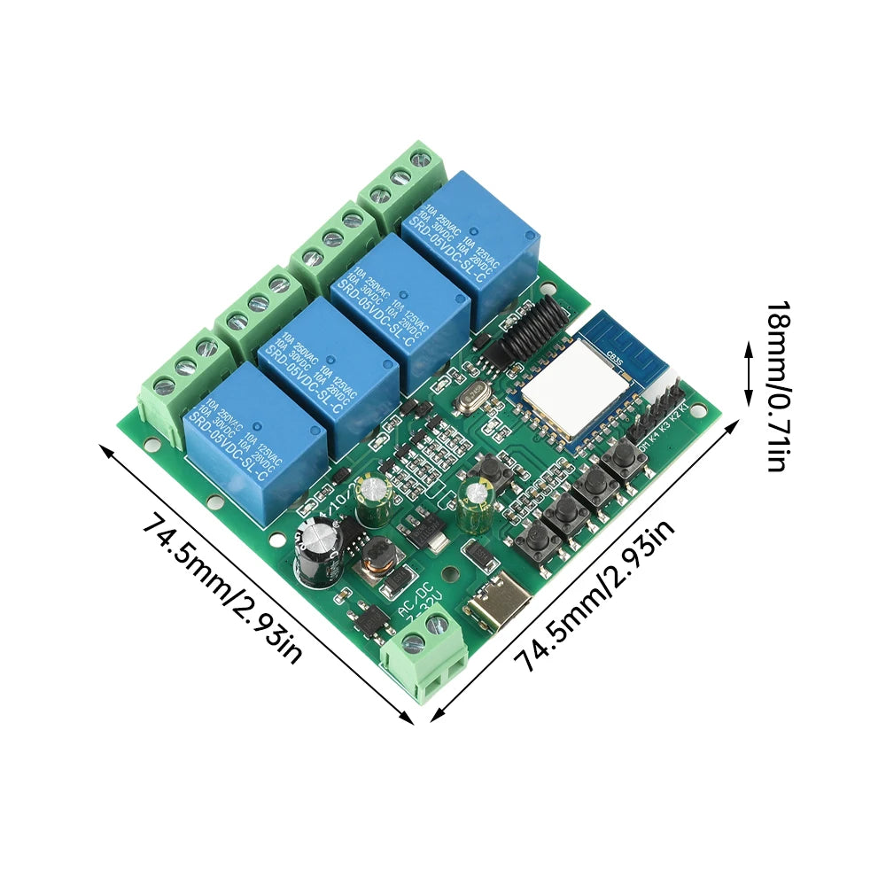 4CH Wifi Relay Smart Wireless Switch Module USB 5V DC/AC 7-32V RF 433MHz Smart Home Lifestyle Switch With Tuya
