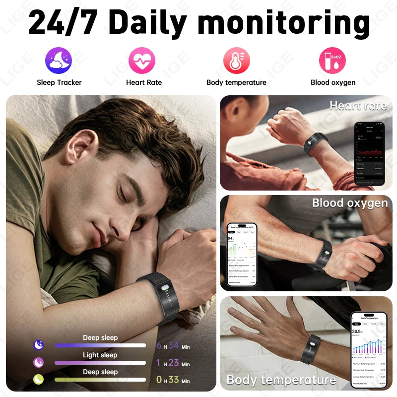 LIGE 2026 ECG+PPG Nursing Grade Smart Bracelet HRV Body Fat BMI Blood Pressure Body Temperature Men Women Health Sports Watches