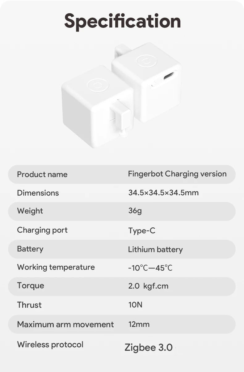 Tuya Zigbee Bluetooth Smart Touch Fingerbot Plus USB Rechargeable Switch Button Pusher Arm Fingerbot Via Alice Alexa Google Home