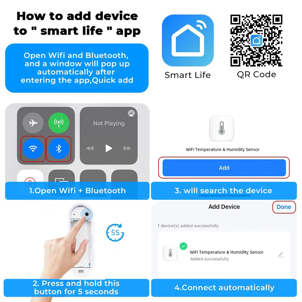 Tuya  Indoor or IP65 Waterproof Outdoor WiFi Temperature Humidity Sensor Home Thermometer Compatible For Alexa Google Home Voice
