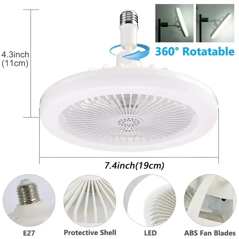 2 In 1 Energy Saving Remote Control Ceiling Fan Lamp Infinitely Dimmable E27 Base Bottom Noise Mute LED Decorative Light 85-265V