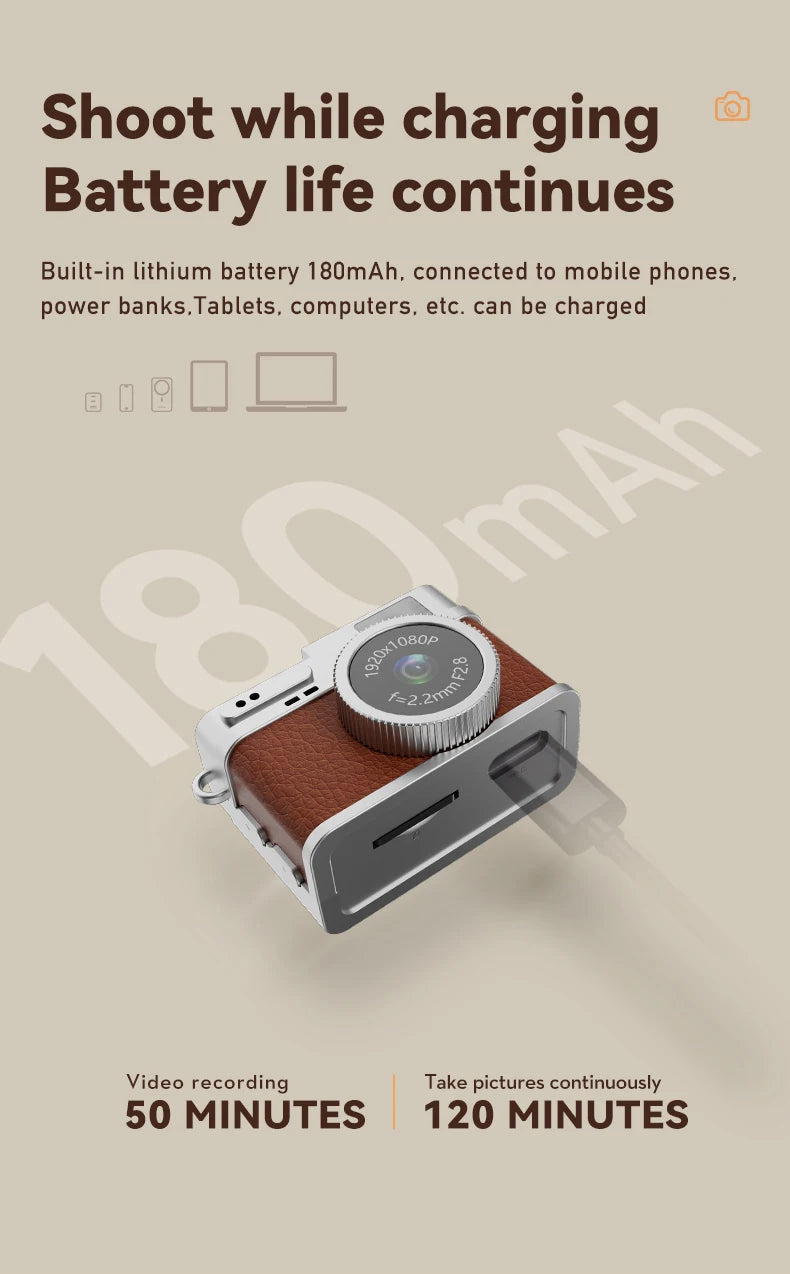 Retro Digital Camera 1080P Video Recorder LED Fill Light 0.96 Inch IPS Screen Portable Mini Digital Camera