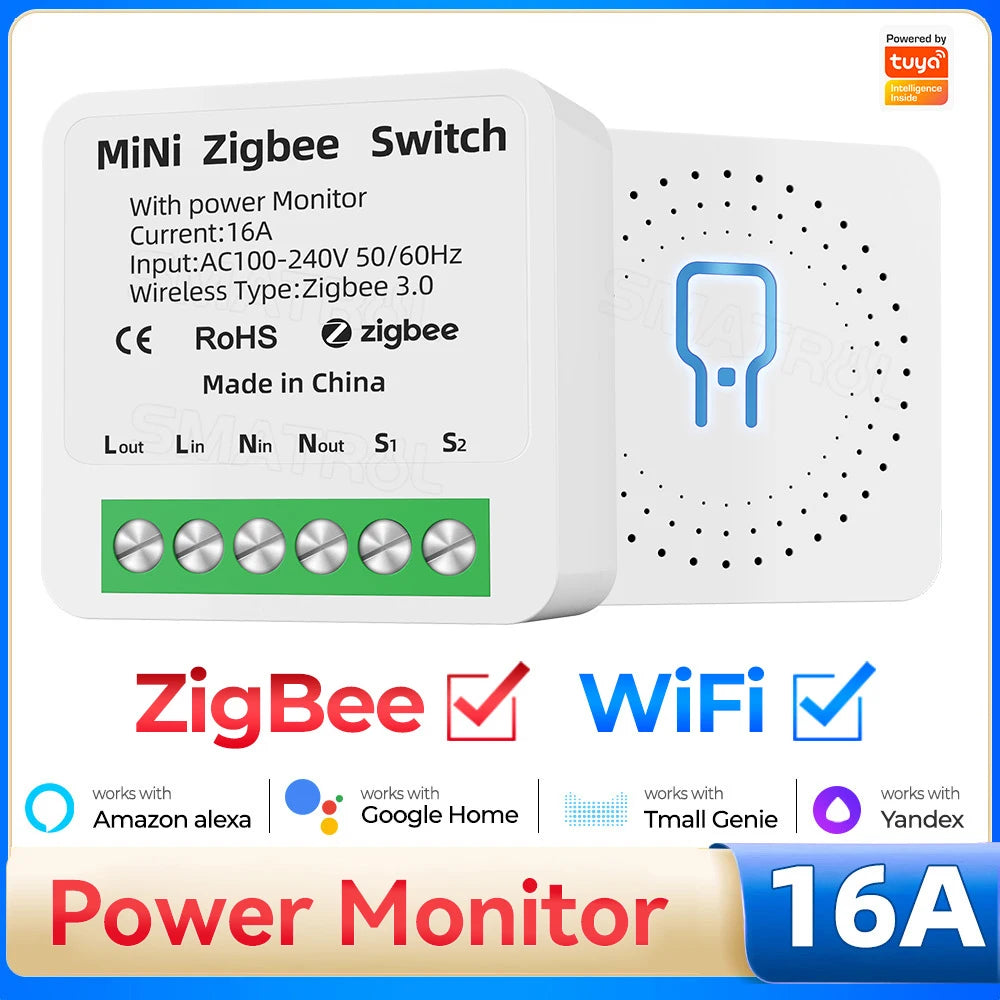 Tuya Zigbee3.0 Smart Switch 1/2 Gang Home Automation Timer Relay with KWh Power Monitor Smart Life APP Voice for Alexa Google