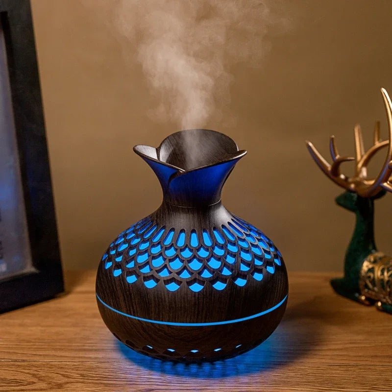 Wood Grain Vase Humidifier Household Electric Ultrasonic Air Humidifier Desktop Essential Oil Diffuser Air Purifier Home Room