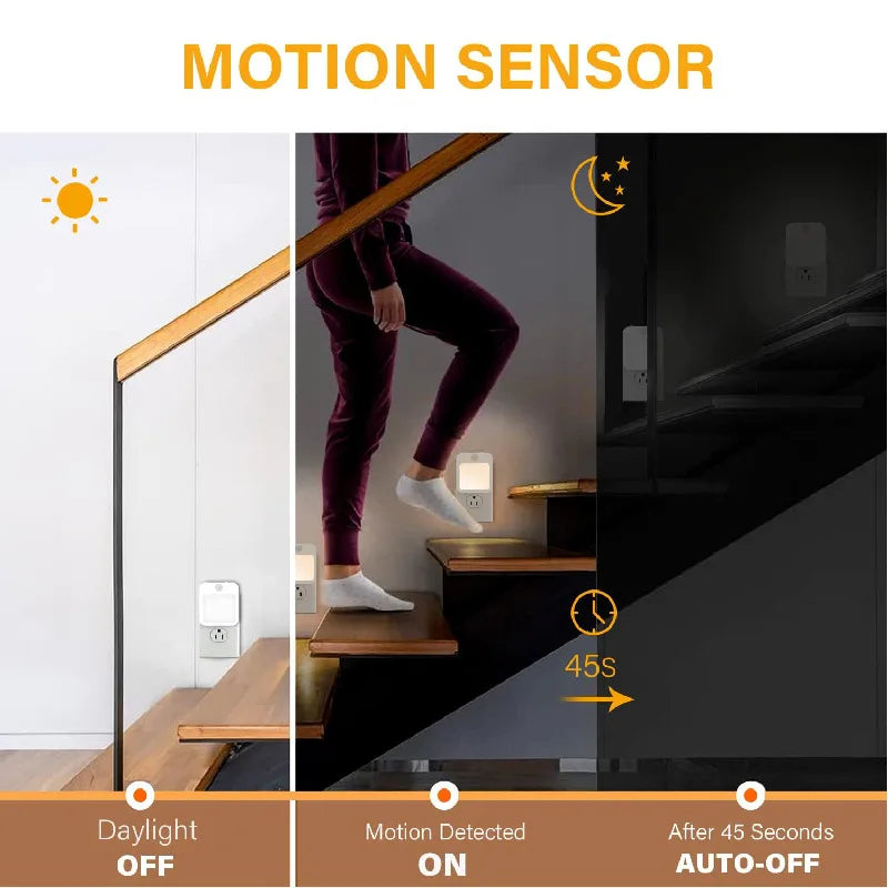 Motion Sensor LED Night Lights EU Plug Dimmable Cabinet Light For Baby Bedside Bedroom Corridor Wireless Night Lamp Lighting