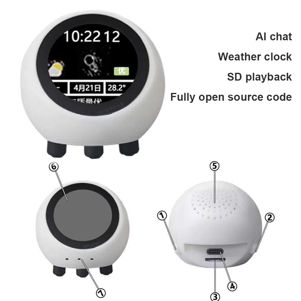 AI Voice Chat Robot No Touch Screen Multi-Function Smart Desktop Robot 1.28in Smart Assistant Robot for Home Office((No Battery)