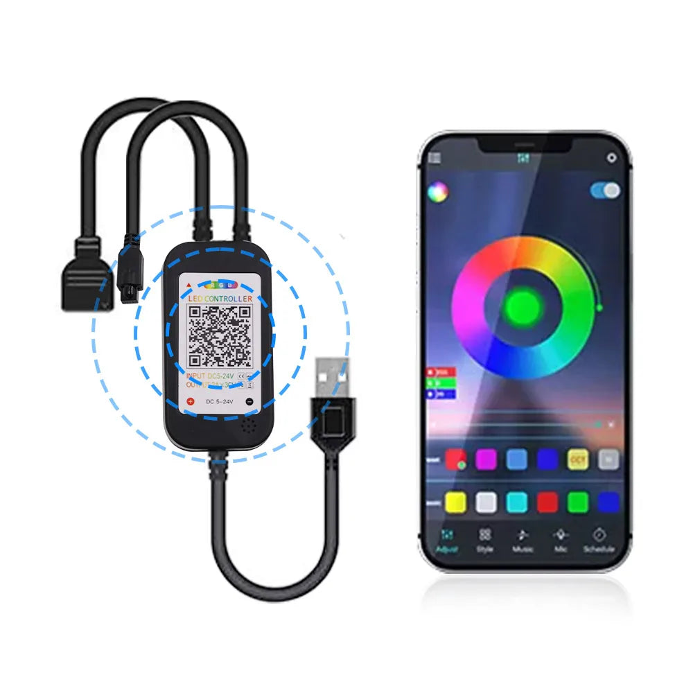 Wifi Bluetooth-compatible RGB COB LED Strip Light 5V 24key 44key Kit Remote Control 576LED High Density Linear Lights Flex Tape
