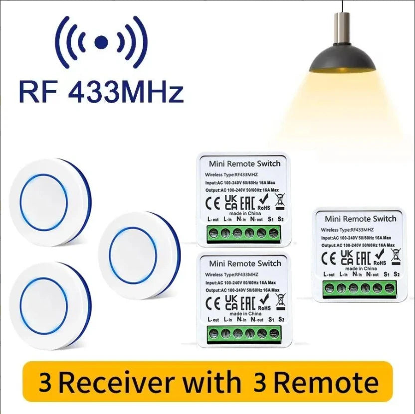 10A Relay Receiver Module Transmitter Light Switch Wireless Universal 433MHz Remote Control Switch for Smart Home LED Fan DIY