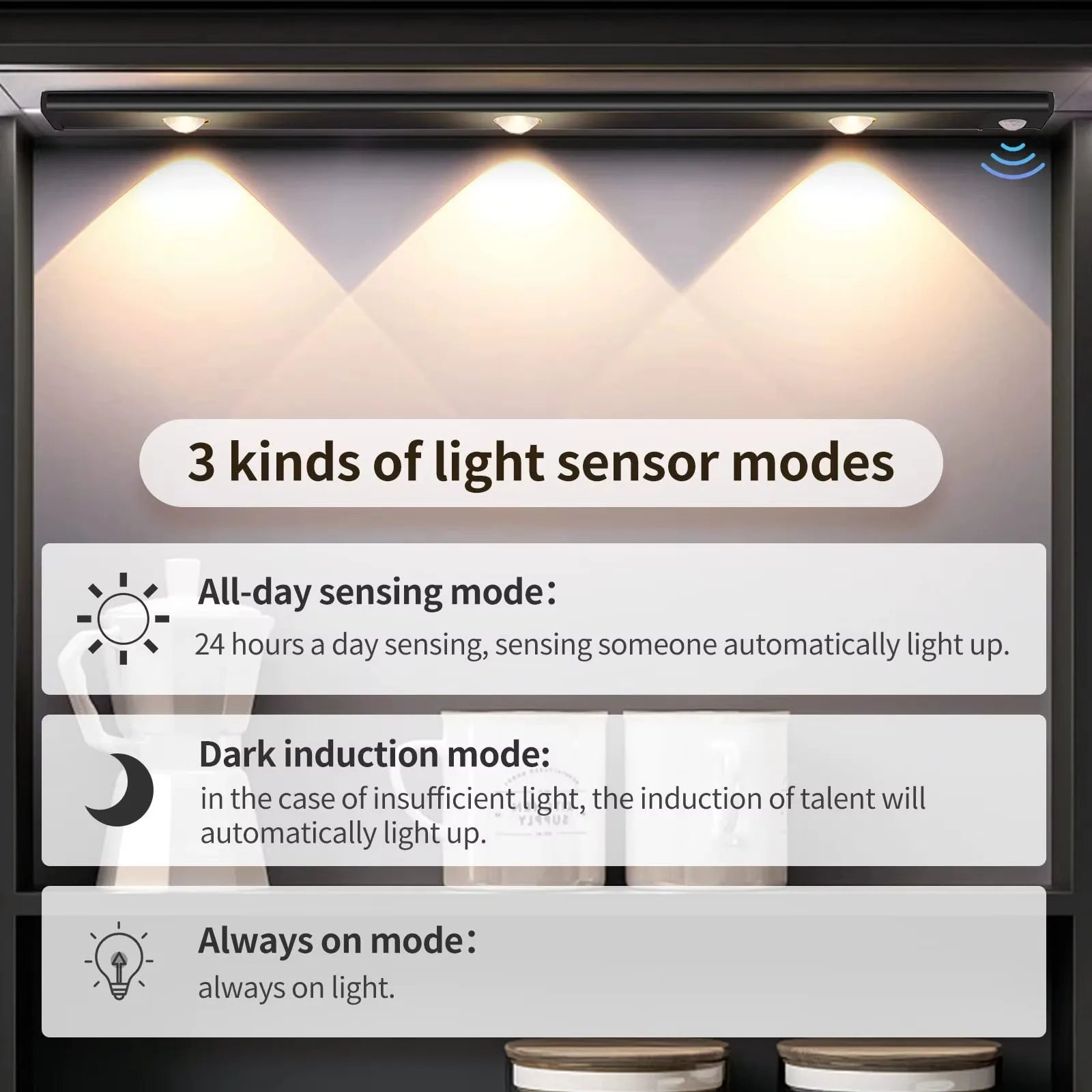 White/Black LED Cabinet Light USB Rechargeable Motion Sensor LED Light for Kitchen Wardrobe Cabinet Lighting 20CM/30CM/40CM/50CM