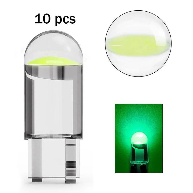 10Pcs Led T10 Car Light COB Glass 6000K White Auto Automobiles License Plate Lamp Dome Read DRL Bulb Style 12V Led Light for Car