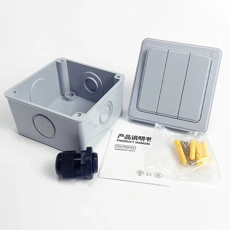 IP66 Rated Outdoor Wall Switch - Weatherproof Push Button, 1/2/3 Gang 16A for Home & Garden