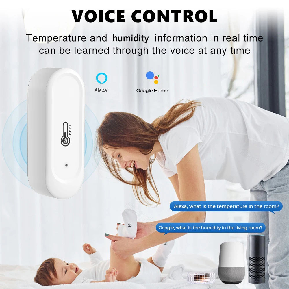 Tuya  Indoor or IP65 Waterproof Outdoor WiFi Temperature Humidity Sensor Home Thermometer Compatible For Alexa Google Home Voice